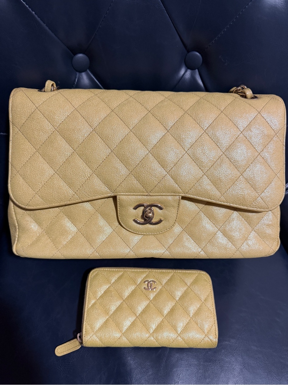 Chanel Yellow Iridescent Quilted Caviar Double Flap Bag - Picture 12 of 15